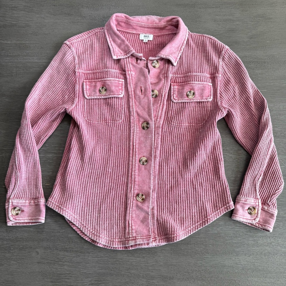 Buckle Faded Red Waffle Knit Jacket Shacket Button Up L S - Picture 2 of 10